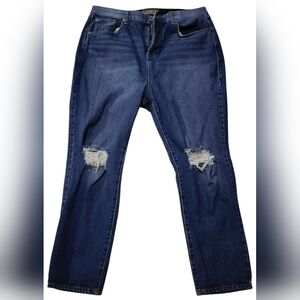 Torrid Button Up Blue Straight Leg Jeans with Distressed Knees 16T